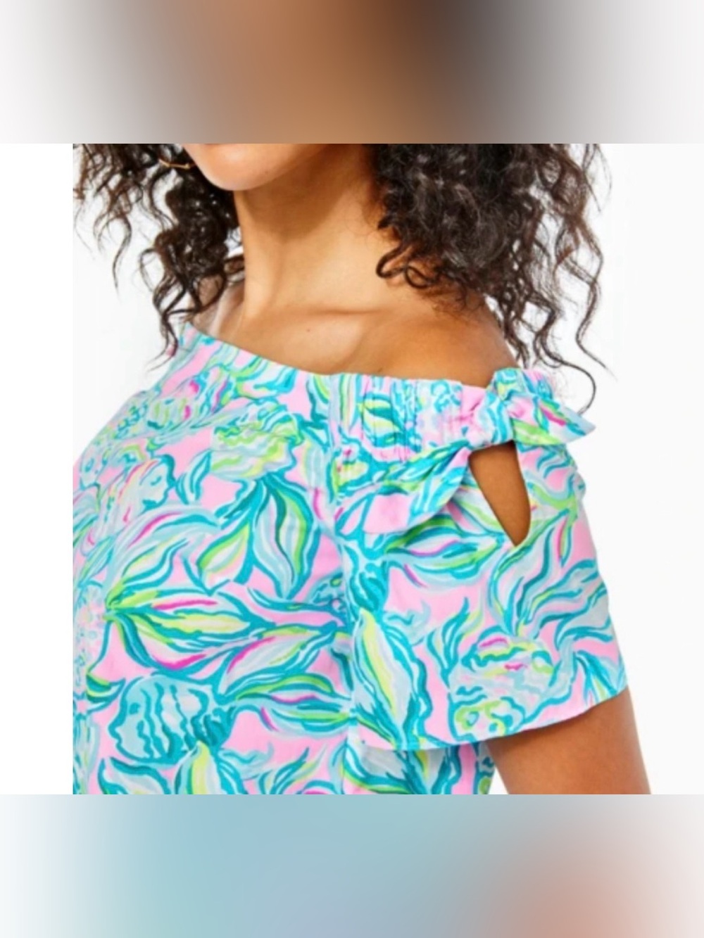 Lilly Pulitzer Women’s Tamara Off Shoulder Top Off The Scales Print Size Large - Picture 2 of 10